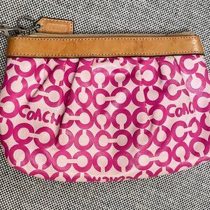 Pink Patterned Coach Wristlet Clutch